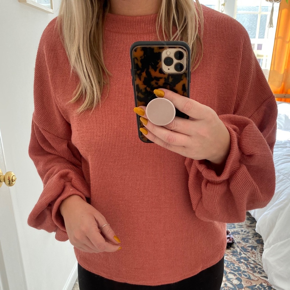 Peach Balloon Sleeve Sweater